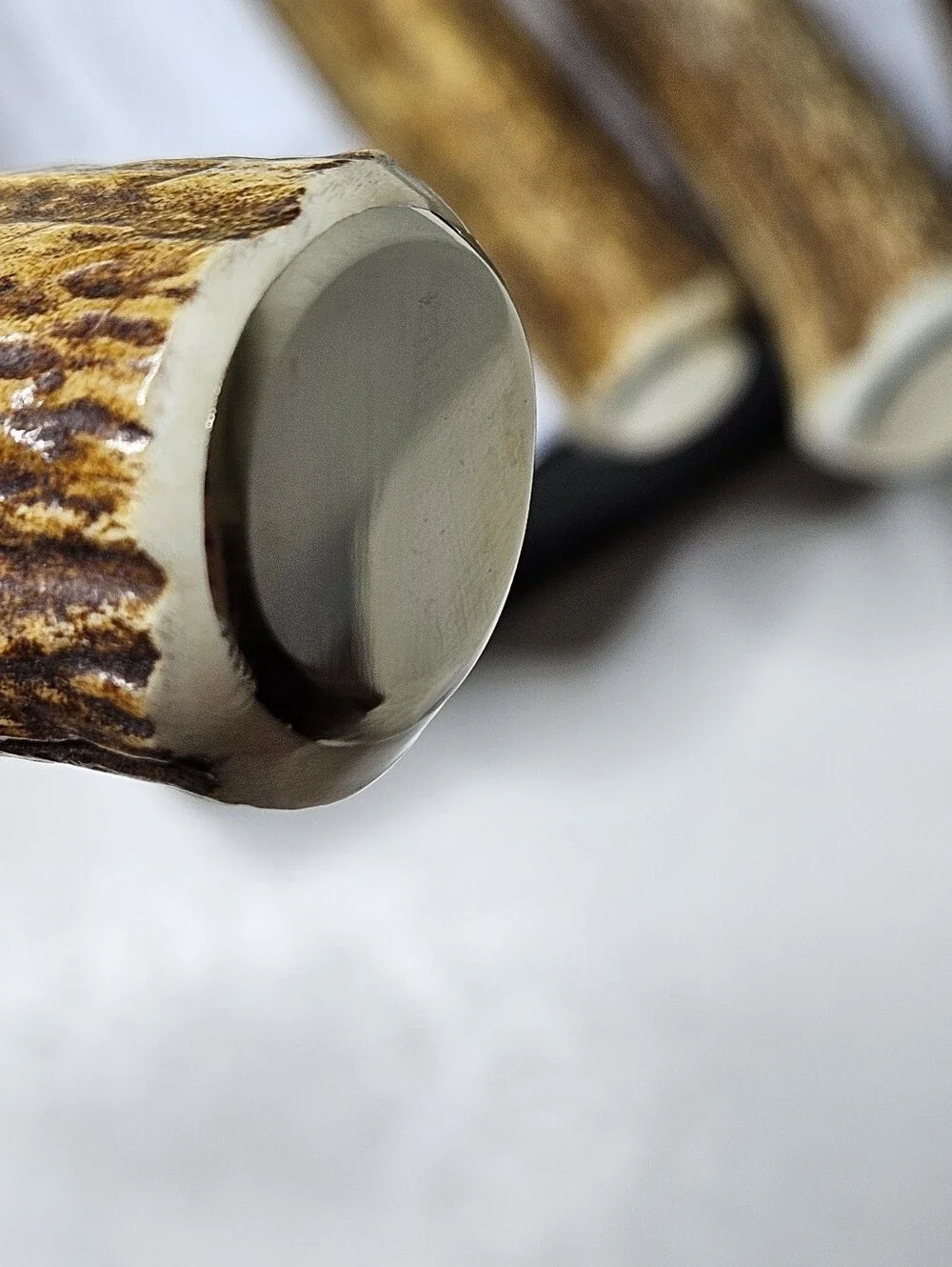 Six Sheffield Stag Antler Steak Knives High Country Arts Genuine Gold End NIB
